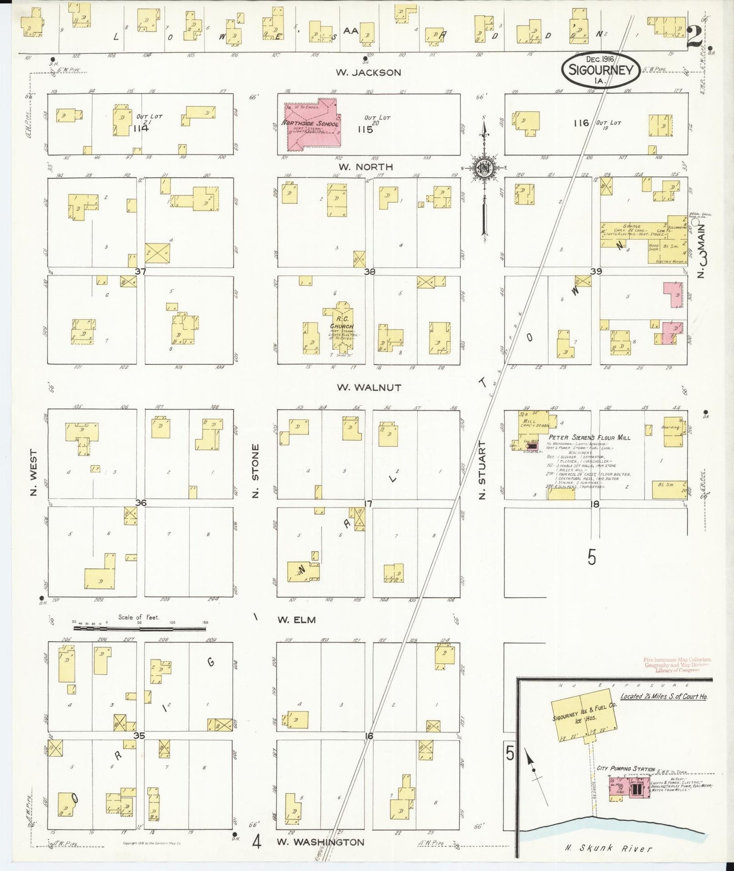Sanborn Fire Insurance Map from Sigourney, Kiokuk County, Iowa (1916), Sheet #0002 - Historic Sanborn Fire Insurance Map Print, vintage old map wall art