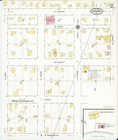 Sanborn Fire Insurance Map from Sigourney, Kiokuk County, Iowa (1916), Sheet #0002 - Historic Sanborn Fire Insurance Map Print, vintage old map wall art