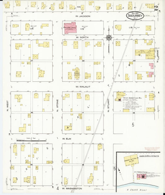 Sanborn Fire Insurance Map from Sigourney, Kiokuk County, Iowa (1916), Sheet #0002 - Historic Sanborn Fire Insurance Map Print, vintage old map wall art