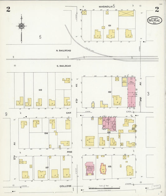 Sanborn Fire Insurance Map from Mcrae, Telfair County, Georgia (1924), Sheet #0002 - Historic Sanborn Fire Insurance Map Print, vintage old map wall art, antique decor, genealogy gift, Georgia Georgia map