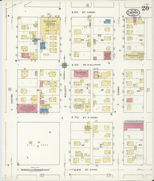 Sanborn Fire Insurance Map from Casper, Natrona County, Wyoming (1921), Sheet #0021 - Historic Sanborn Fire Insurance Map Print, vintage old map wall art, antique decor, genealogy gift, Wyoming Wyoming map