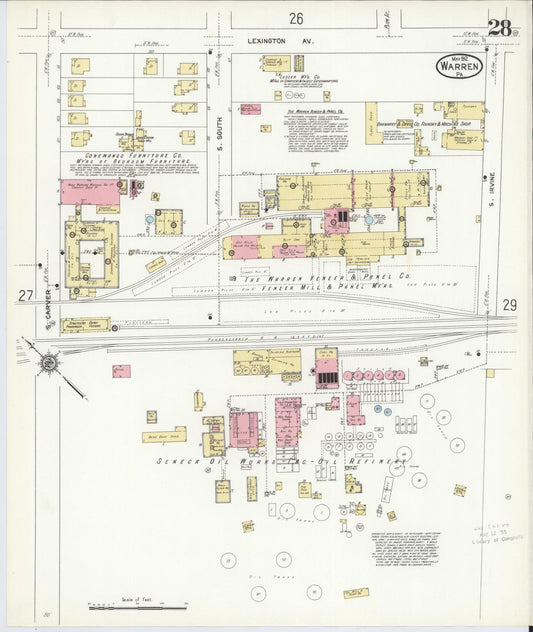Sanborn Fire Insurance Map from Warren, Warren County, Pennsylvania (1912), Sheet #0028 - Historic Sanborn Fire Insurance Map Print, vintage old map wall art, antique decor, genealogy gift, Pennsylvania Pennsylvania map
