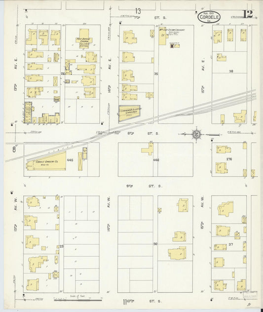 Sanborn Fire Insurance Map from Cordele, Crisp County, Georgia (1913), Sheet #0012 - Historic Sanborn Fire Insurance Map Print, vintage old map wall art, antique decor, genealogy gift, Georgia Georgia map