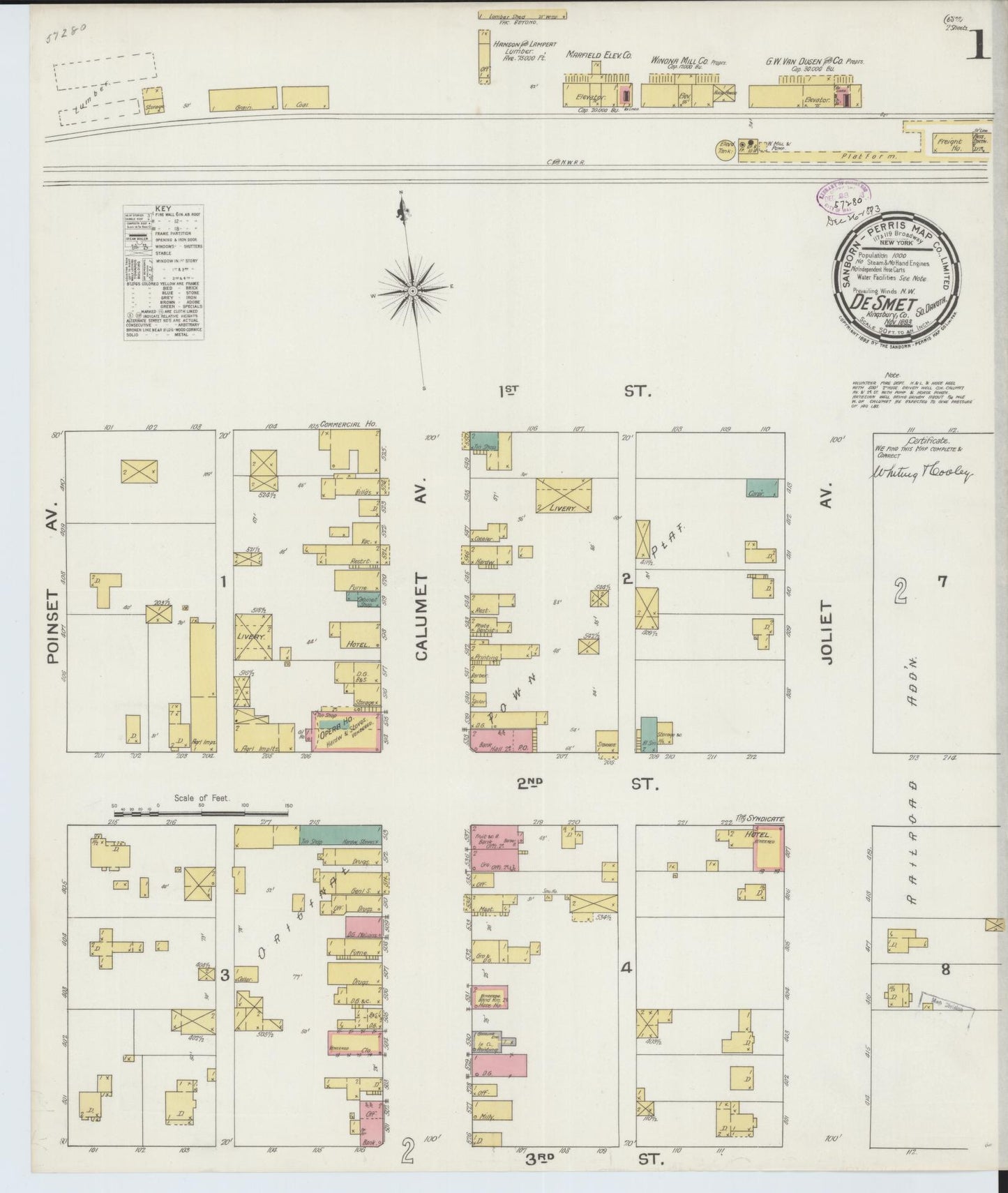 Sanborn Fire Insurance Map from De Smet, Kingsbury County, South Dakota (1893), Sheet #0001 - Complete Map Set gallery image, historic Sanborn map, vintage wall art, South Dakota South Dakota