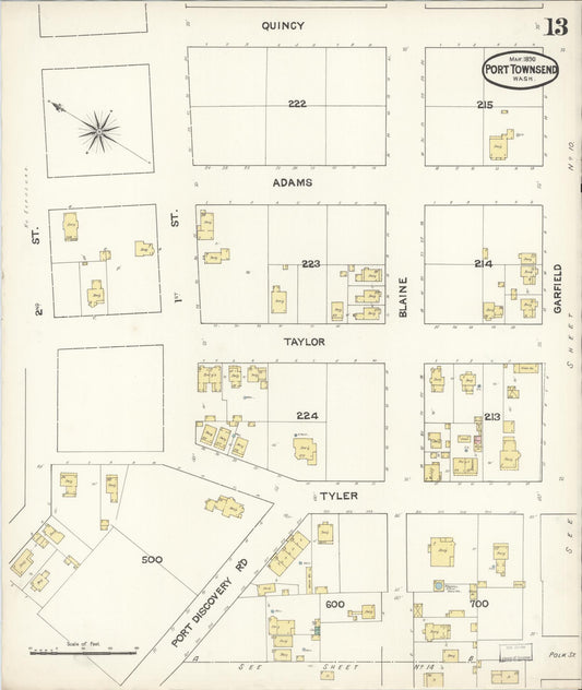 Sanborn Fire Insurance Map from Port Townsend, Jefferson County, Washington (1890), Sheet #0013 - Historic Sanborn Fire Insurance Map Print, vintage old map wall art, antique decor, genealogy gift, Washington Washington map