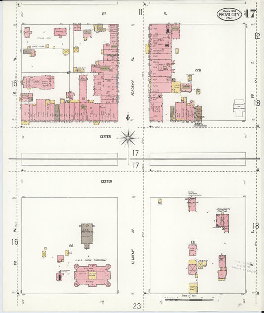Sanborn Fire Insurance Map from Provo, Utah County, Utah (1908), Sheet #0017 - Historic Sanborn Fire Insurance Map Print, vintage old map wall art, antique decor, genealogy gift, Provo Utah map