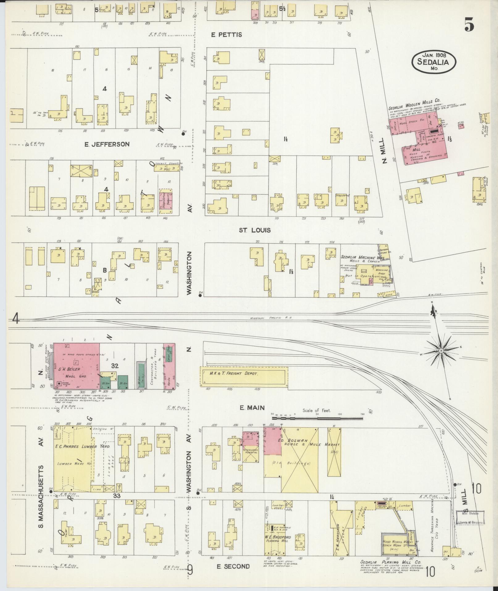 Sanborn Fire Insurance Map from Sedalia, Pettis County, Missouri (1908), Sheet #0005 - Complete Map Set gallery image, historic Sanborn map, vintage wall art, Missouri Missouri