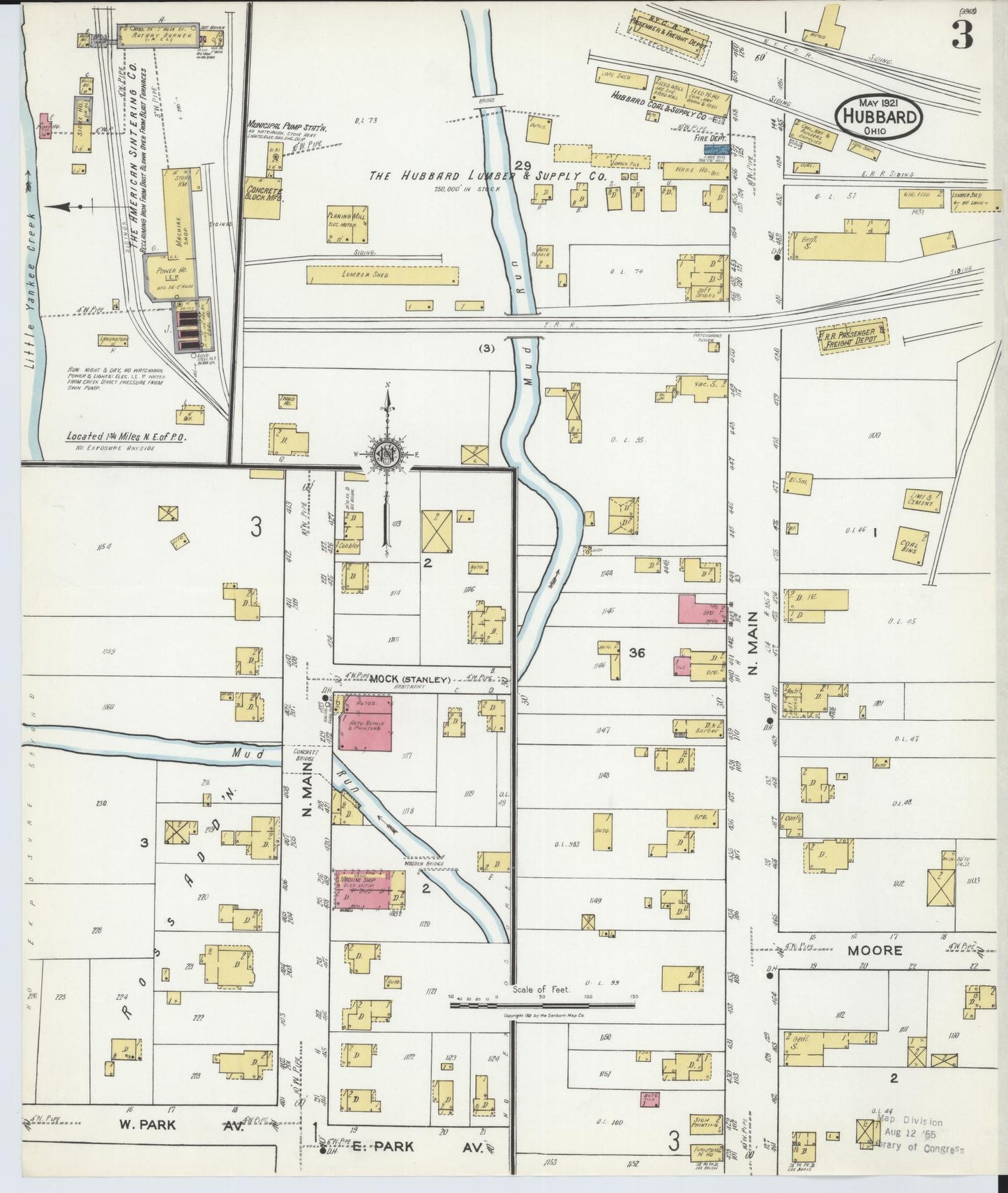 Sanborn Fire Insurance Map from Hubbard, Trumbull County, Ohio (1921), Sheet #0003 - Historic Sanborn Fire Insurance Map Print, vintage old map wall art, antique decor, genealogy gift, Ohio Ohio map