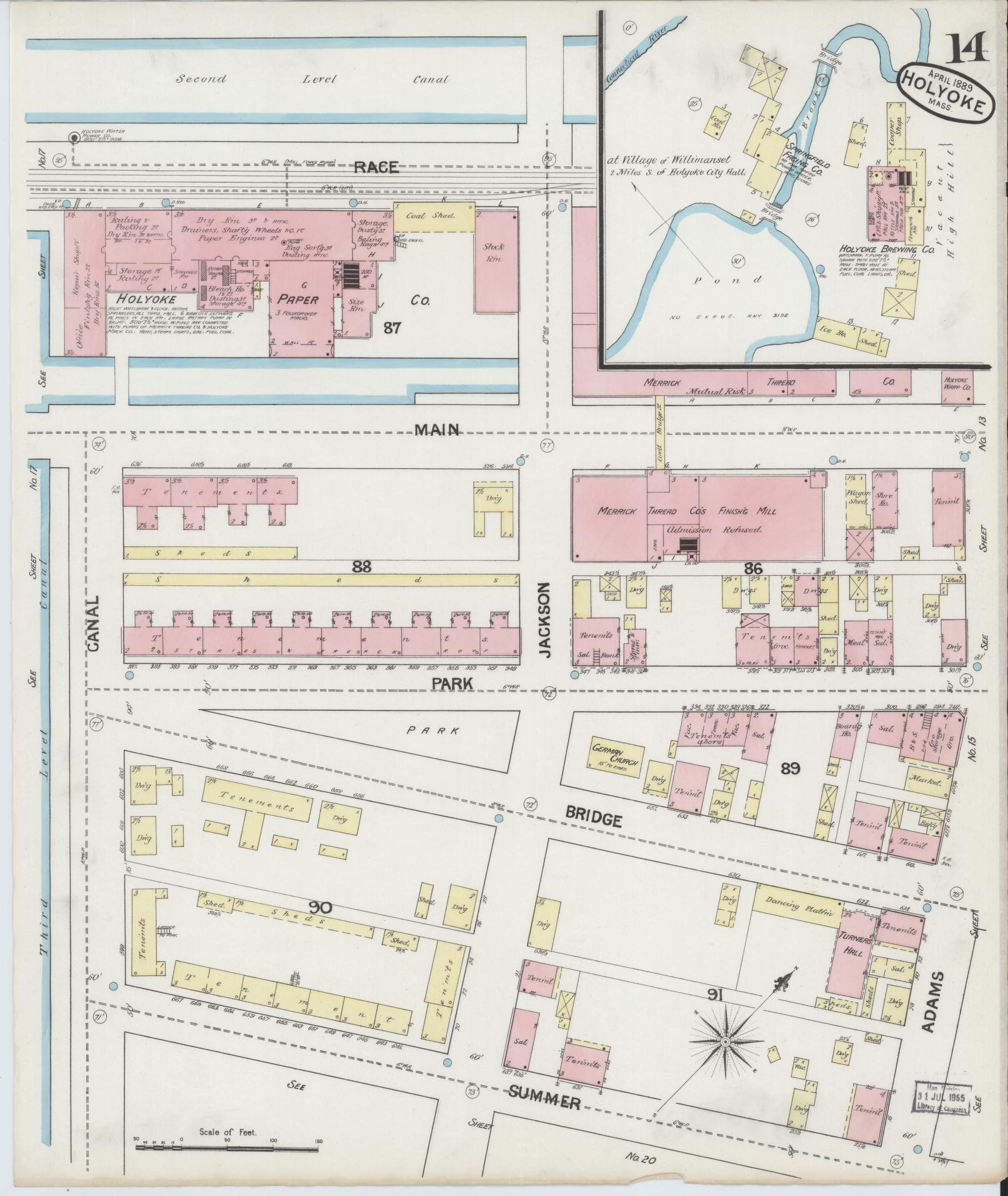 Sanborn Fire Insurance Map from Holyoke, Hampden County, Massachusetts (1889), Sheet #0014 - Complete Map Set gallery image, historic Sanborn map, vintage wall art, Massachusetts Massachusetts