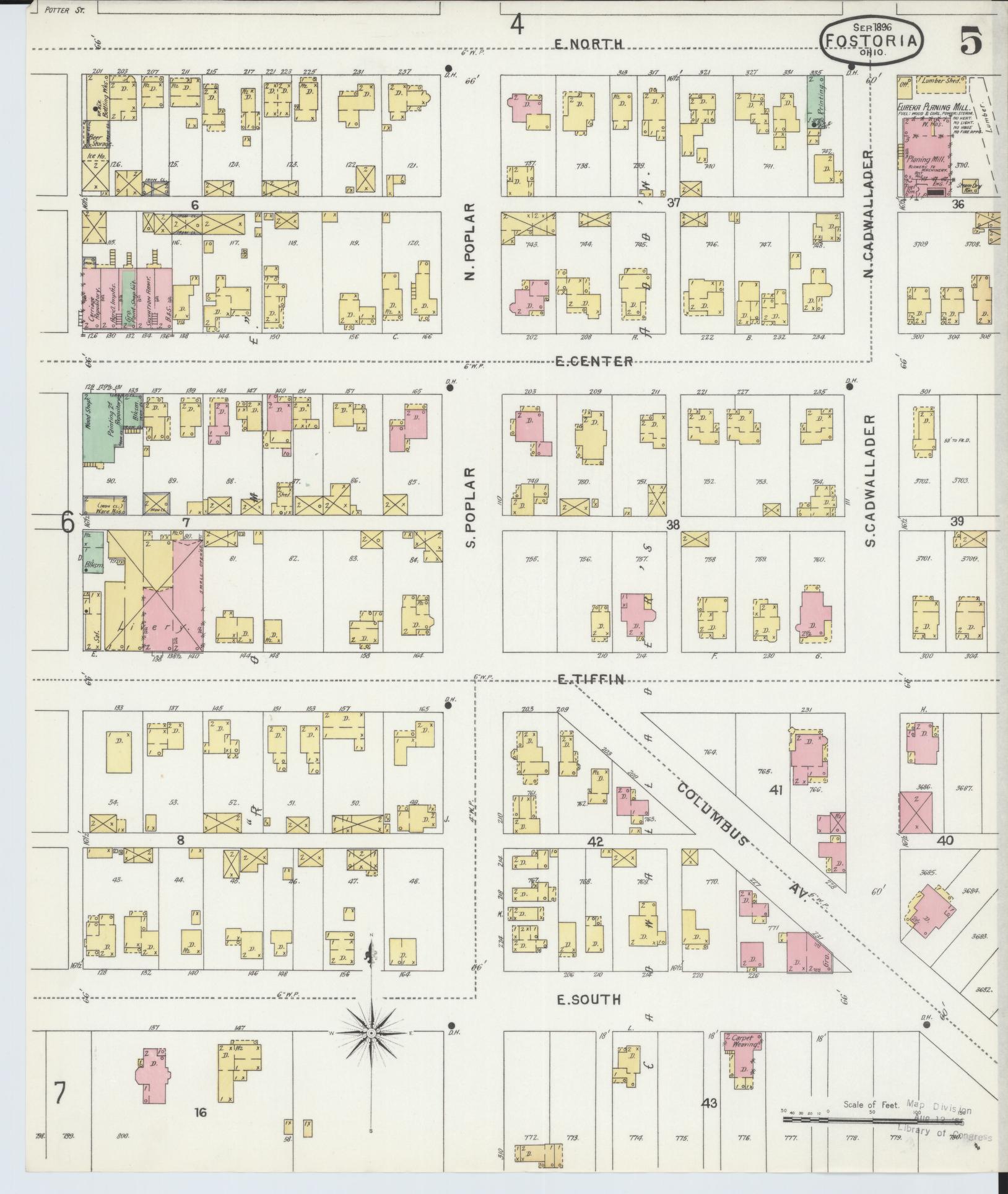 Sanborn Fire Insurance Map from Fostoria, Seneca, Hancock, And Wood Counties, Ohio (1896), Sheet #0005 - Historic Sanborn Fire Insurance Map Print, vintage old map wall art, antique decor, genealogy gift, Ohio Ohio map