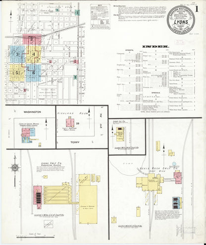 Sanborn Fire Insurance Map from Lyons, Rice County, Kansas (1912), Sheet #0001 - Complete Map Set gallery image, historic Sanborn map, vintage wall art, Kansas Kansas