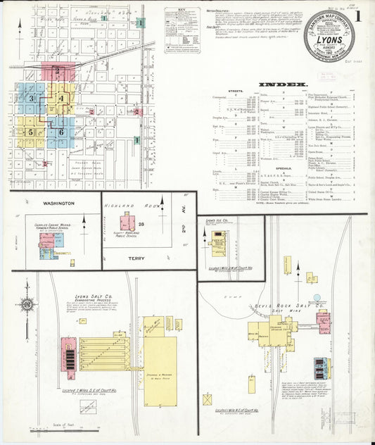 Sanborn Fire Insurance Map from Lyons, Rice County, Kansas (1912), Sheet #0001 - Complete Map Set gallery image, historic Sanborn map, vintage wall art, Kansas Kansas