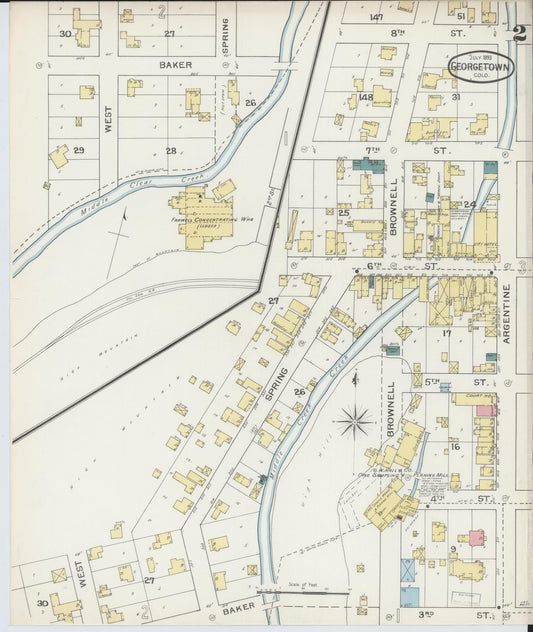 Sanborn Fire Insurance Map from Georgetown, Clear Creek County, Colorado (1893), Sheet #0002 - Historic Sanborn Fire Insurance Map Print, vintage old map wall art, antique decor, genealogy gift, Colorado Colorado map