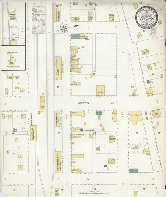 Sanborn Fire Insurance Map from Creston, Lincoln County, Washington (1902), Sheet #0001 - Historic Sanborn Fire Insurance Map Print, vintage old map wall art, antique decor, genealogy gift, Washington Washington map