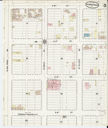 Sanborn Fire Insurance Map from Albuquerque, Bernalillo County, New Mexico (1891), Sheet #0005 - Complete Map Set gallery image, historic Sanborn map, vintage wall art, New Mexico New Mexico