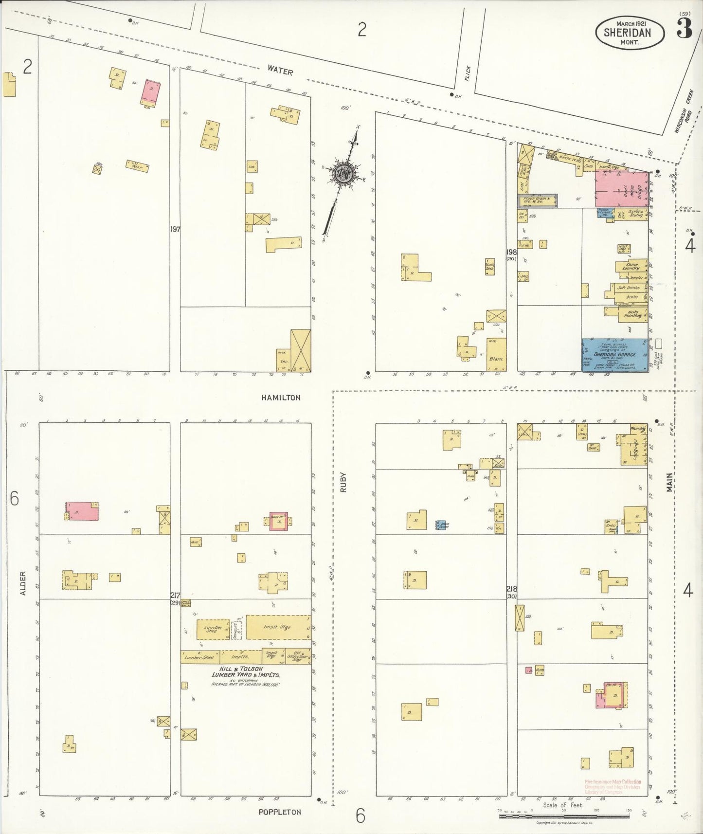 Sanborn Fire Insurance Map from Sheridan, Madison County, Montana (1921), Sheet #0003 - Historic Sanborn Fire Insurance Map Print, vintage old map wall art, antique decor, genealogy gift, Montana Montana map