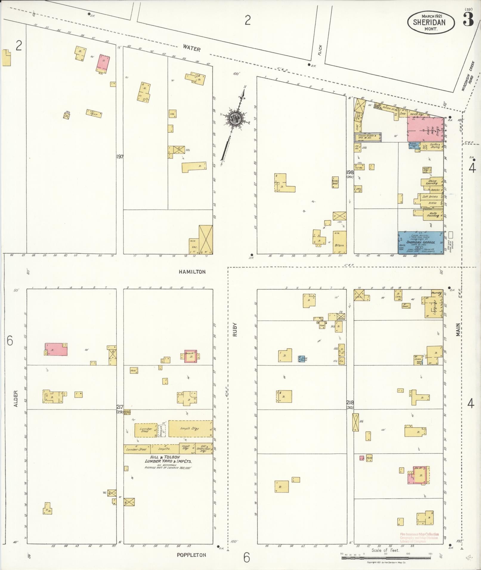 Sanborn Fire Insurance Map from Sheridan, Madison County, Montana (1921), Sheet #0003 - Historic Sanborn Fire Insurance Map Print, vintage old map wall art, antique decor, genealogy gift, Montana Montana map