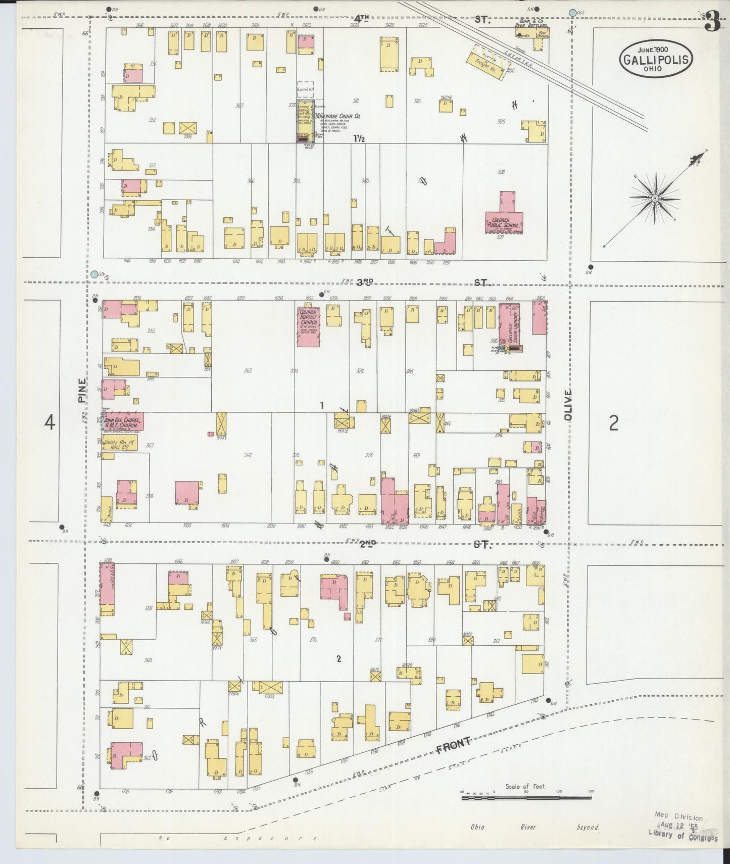 Sanborn Fire Insurance Map from Gallipolis, Gallia County, Ohio (1900), Sheet #0003 - Historic Sanborn Fire Insurance Map Print, vintage old map wall art, antique decor, genealogy gift, Ohio Ohio map