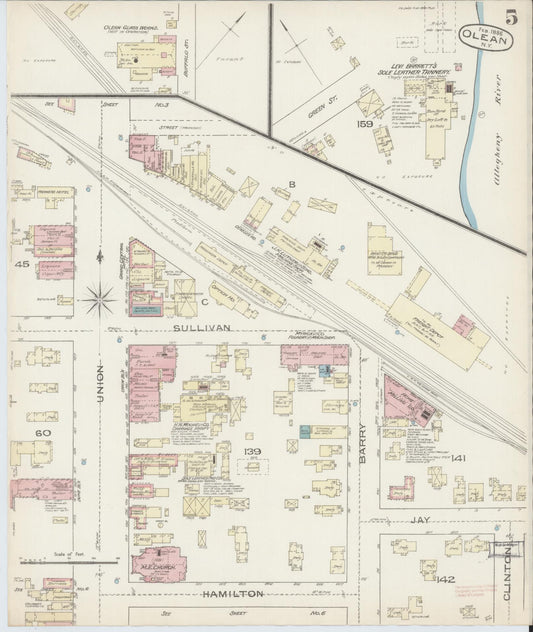 Sanborn Fire Insurance Map from Olean, Cattaraugus County, New York (1886), Sheet #0005 - Historic Sanborn Fire Insurance Map Print, vintage old map wall art, antique decor, genealogy gift, New York New York map