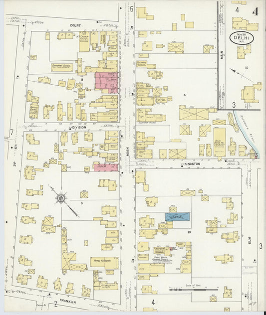 Sanborn Fire Insurance Map from Delhi, Delaware County, New York (1911), Sheet #0004 - Historic Sanborn Fire Insurance Map Print, vintage old map wall art, antique decor, genealogy gift, Delhi Delaware map