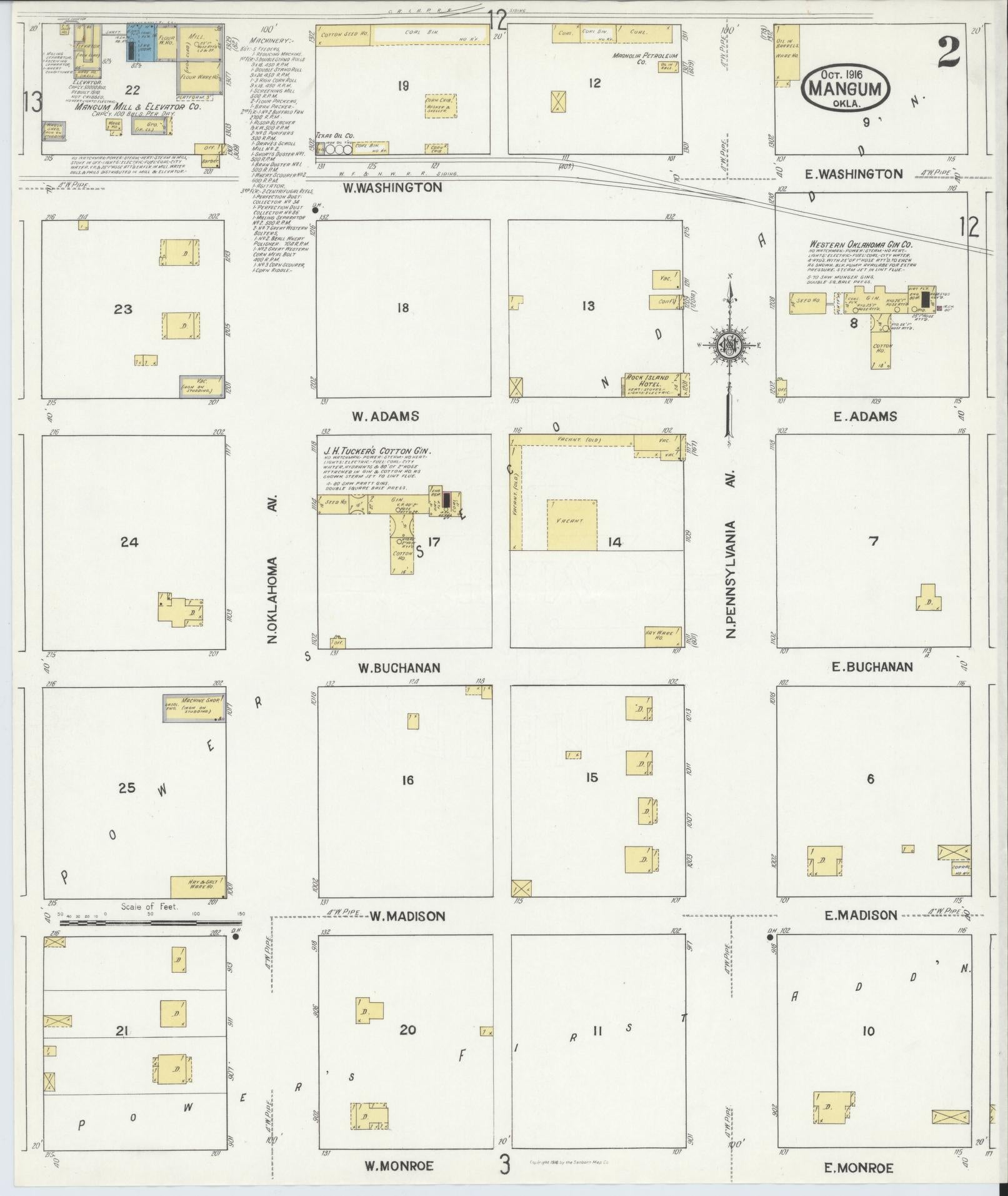 Sanborn Fire Insurance Map from Mangum, Greer County, Oklahoma (1916), Sheet #0002 - Historic Sanborn Fire Insurance Map Print, vintage old map wall art, antique decor, genealogy gift, Oklahoma Oklahoma map