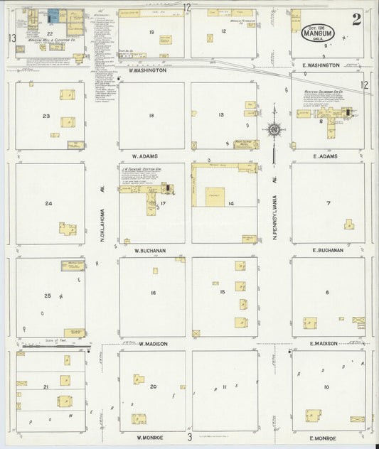 Sanborn Fire Insurance Map from Mangum, Greer County, Oklahoma (1916), Sheet #0002 - Historic Sanborn Fire Insurance Map Print, vintage old map wall art, antique decor, genealogy gift, Oklahoma Oklahoma map