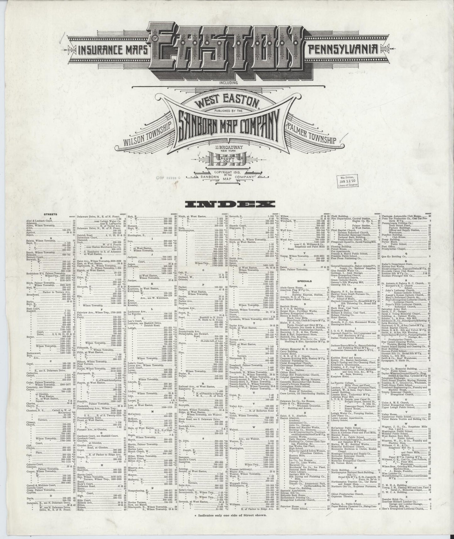 Sanborn Fire Insurance Map from Easton, Northampton County, Pennsylvania (1919), Sheet #0001 - Historic Sanborn Fire Insurance Map Print, vintage old map wall art, antique decor, genealogy gift, Pennsylvania Pennsylvania map