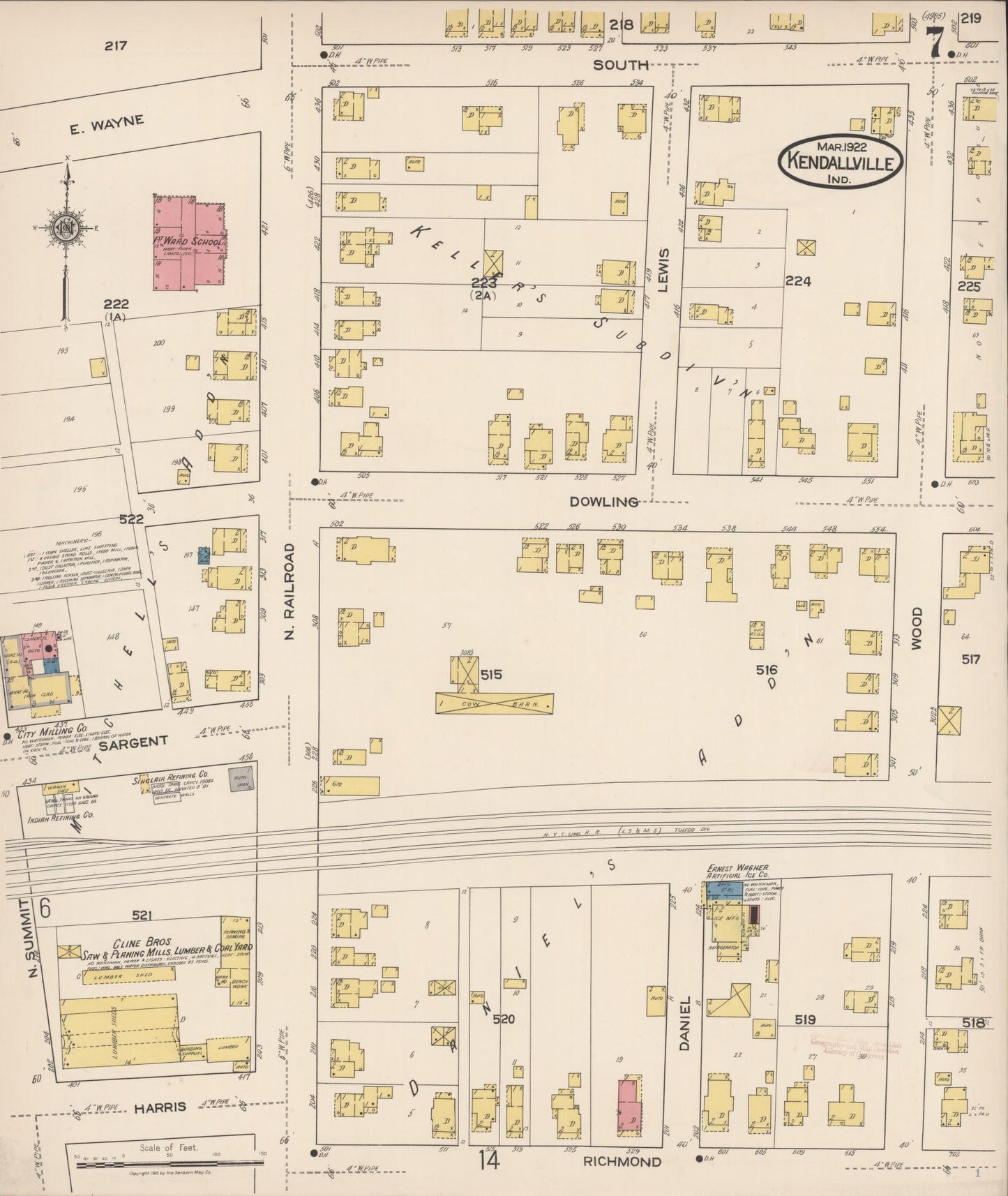 Sanborn Fire Insurance Map from Kendallville, Noble County, Indiana (1922), Sheet #0007 - Complete Map Set gallery image, historic Sanborn map, vintage wall art, Indiana Indiana