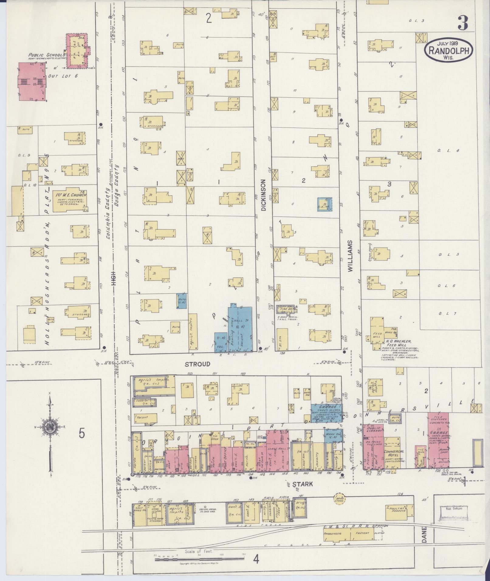 Sanborn Fire Insurance Map from Randolph, Columbia and Dodge Counties, Wisconsin (1919), Sheet #0003 - Complete Map Set gallery image, historic Sanborn map, vintage wall art, Wisconsin Wisconsin