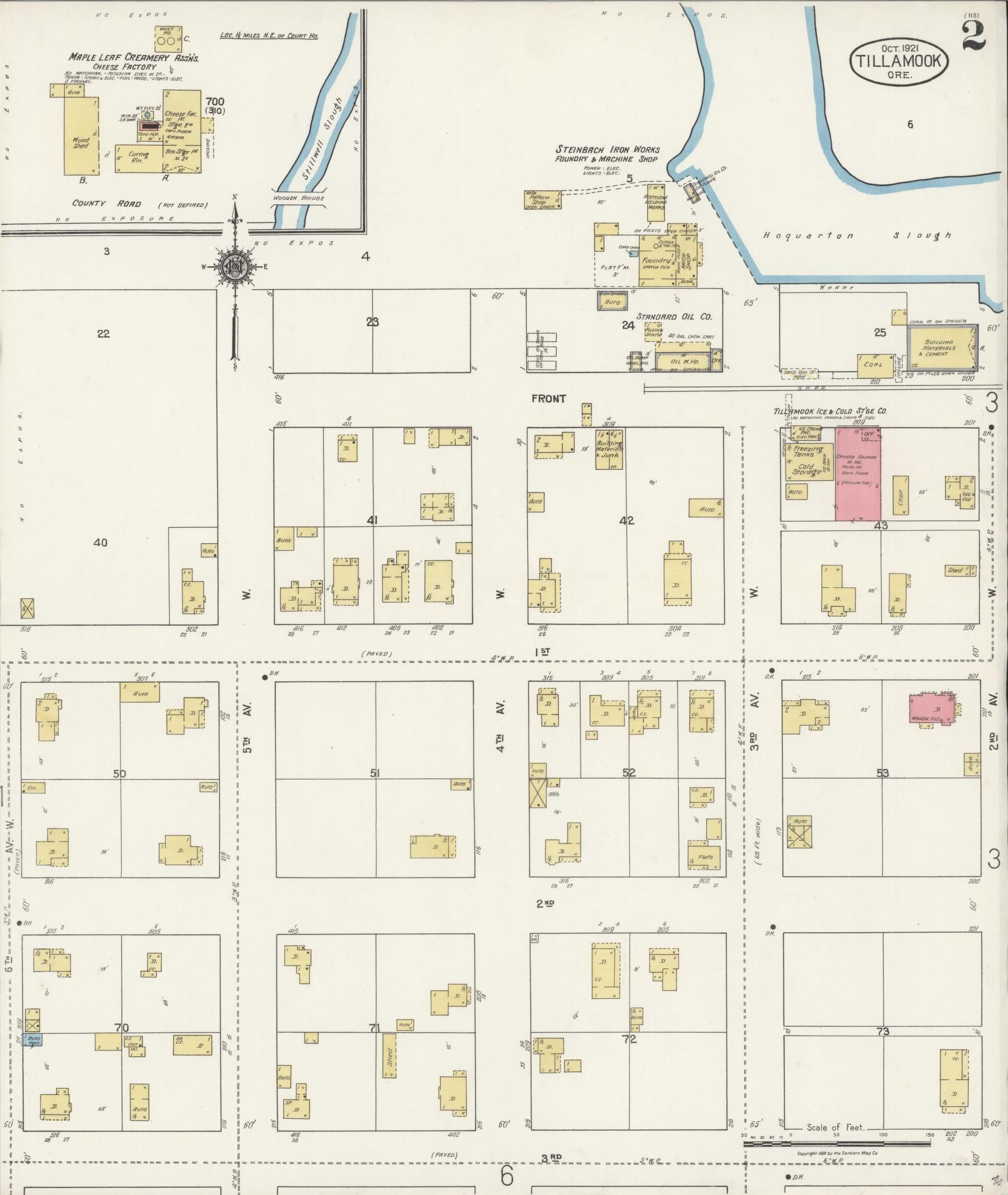 Sanborn Fire Insurance Map from Tillamook, Tillamook County, Oregon (1921), Sheet #0002 - Complete Map Set gallery image, historic Sanborn map, vintage wall art, Oregon Oregon