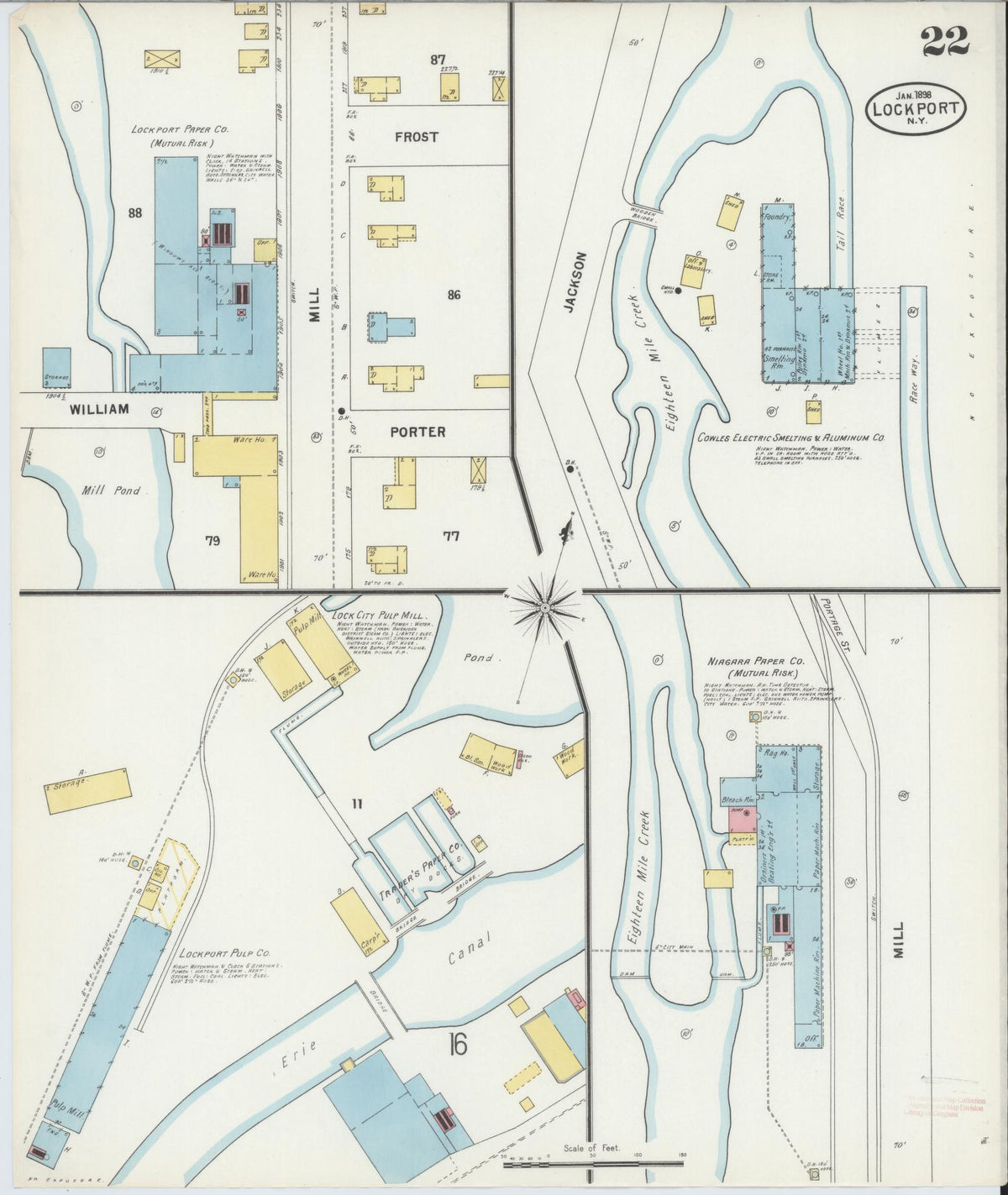Sanborn Fire Insurance Map from Lockport, Niagara County, New York (1898), Sheet #0022 - Historic Sanborn Fire Insurance Map Print, vintage old map wall art, antique decor, genealogy gift, New York New York map