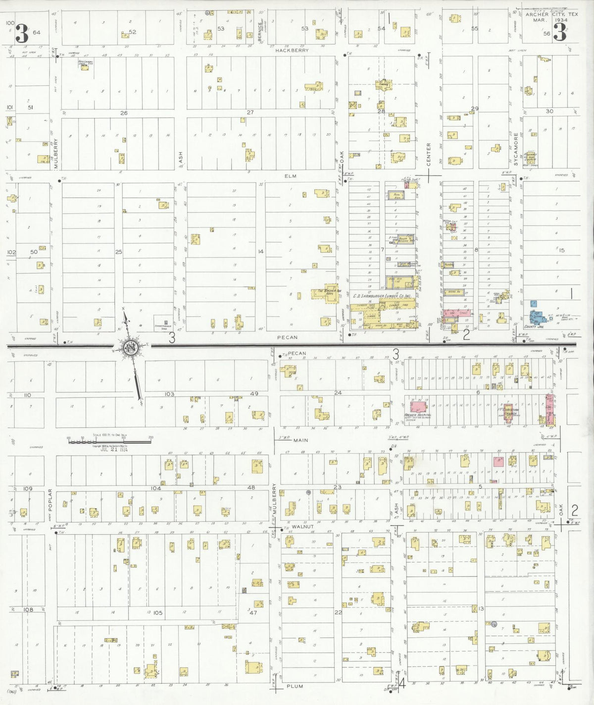 Sanborn Fire Insurance Map from Archer City, Archer County, Texas (1934), Sheet #0003 - Complete Map Set gallery image, historic Sanborn map, vintage wall art, Texas Texas