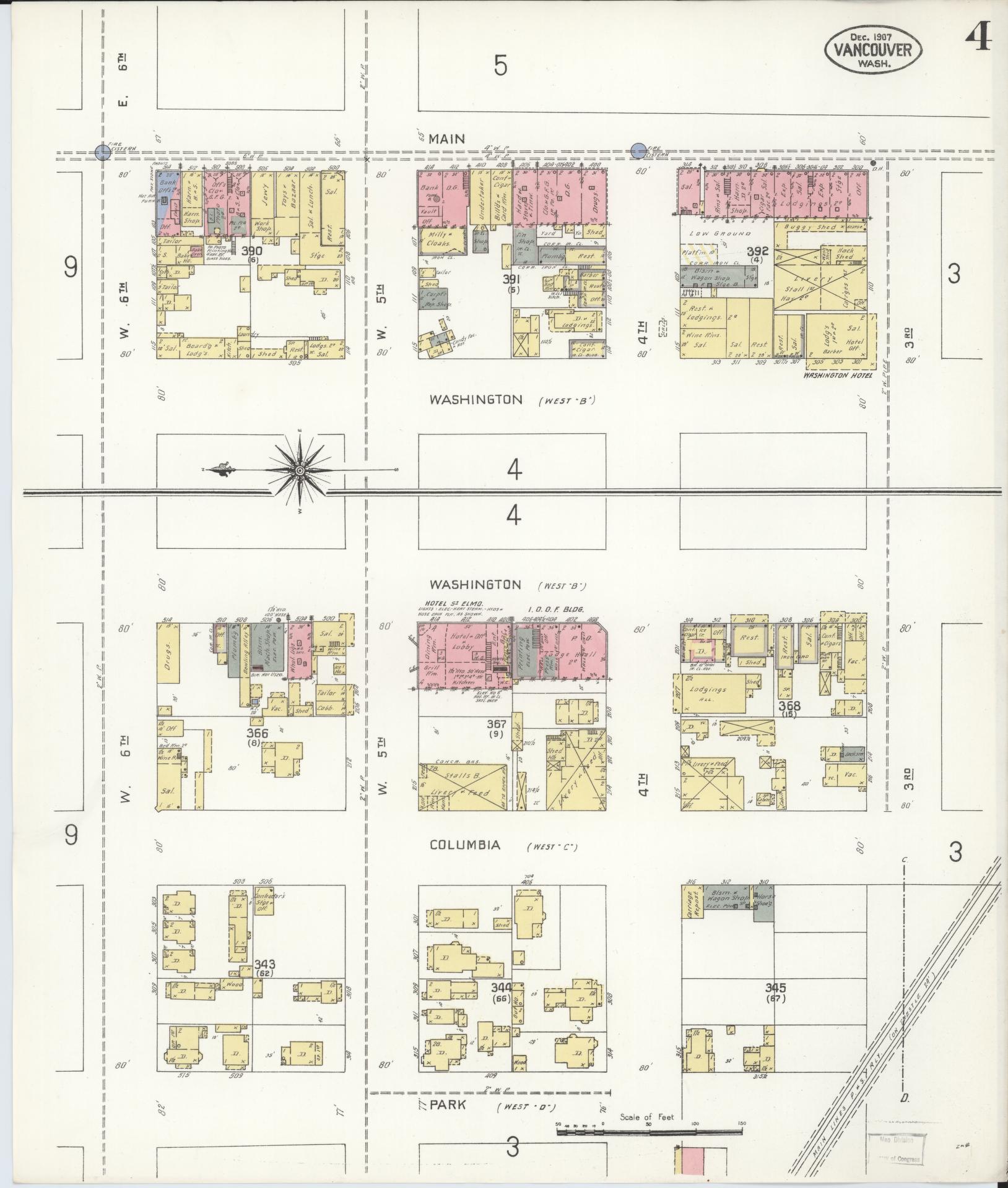 Sanborn Fire Insurance Map from Vancouver, Clark County, Washington (1907), Sheet #0004 - Complete Map Set gallery image, historic Sanborn map, vintage wall art, Washington Washington