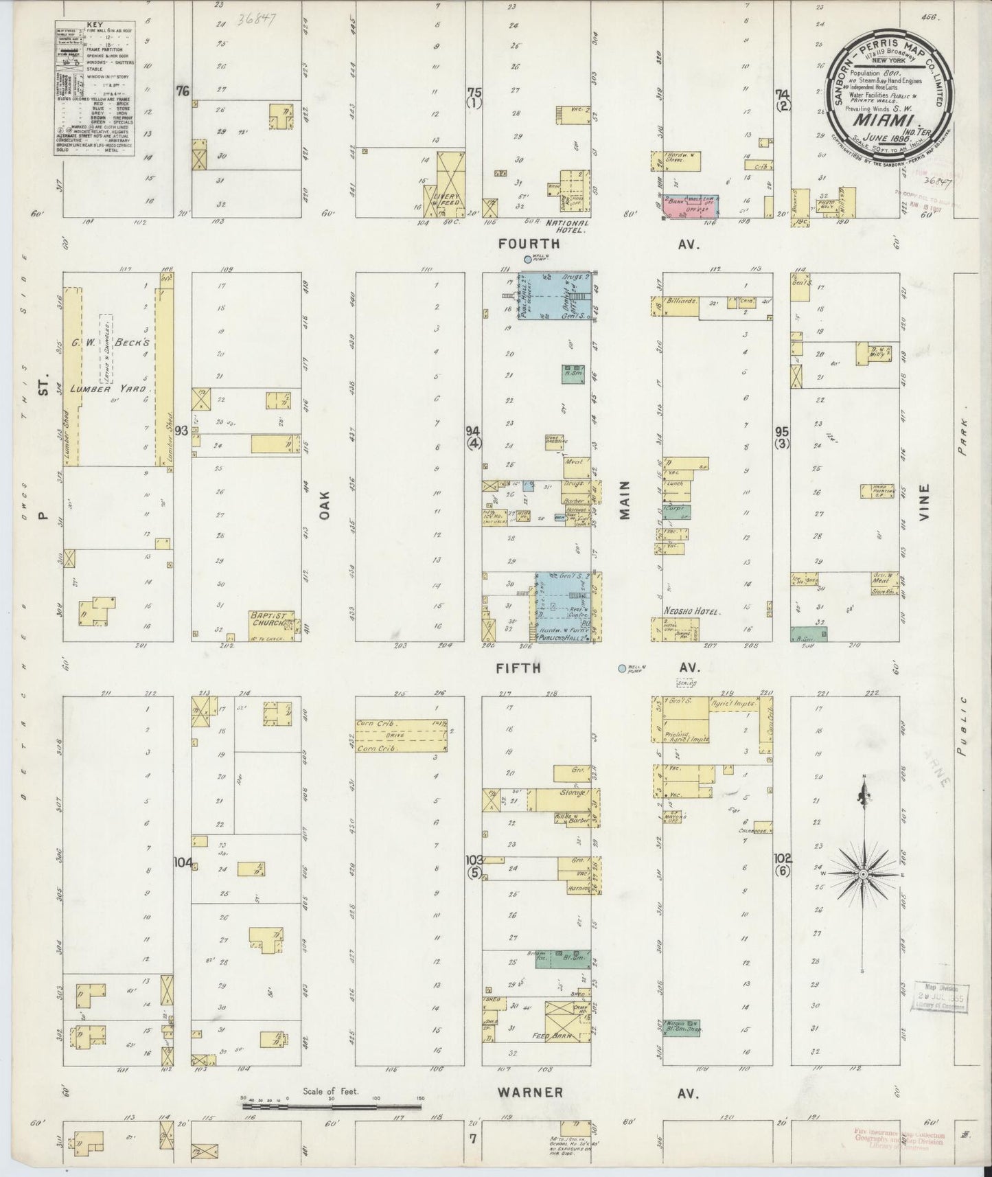 Sanborn Fire Insurance Map from Miami, Ottawa County, Oklahoma (1896), Sheet #0001 - Historic Sanborn Fire Insurance Map Print, vintage old map wall art, antique decor, genealogy gift, Oklahoma Oklahoma map