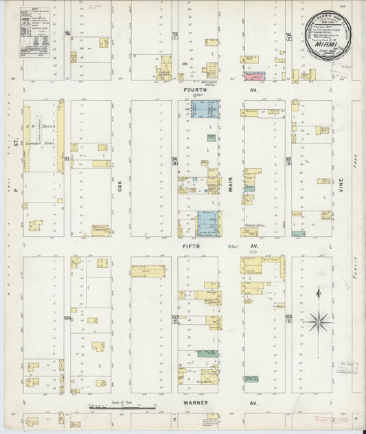 Sanborn Fire Insurance Map from Miami, Ottawa County, Oklahoma (1896), Sheet #0001 - Historic Sanborn Fire Insurance Map Print, vintage old map wall art, antique decor, genealogy gift, Oklahoma Oklahoma map