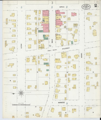 Sanborn Fire Insurance Map from Homer, Calhoun County, Michigan (1899), Sheet #0002 - Historic Sanborn Fire Insurance Map Print, vintage old map wall art, antique decor, genealogy gift, Michigan Michigan map