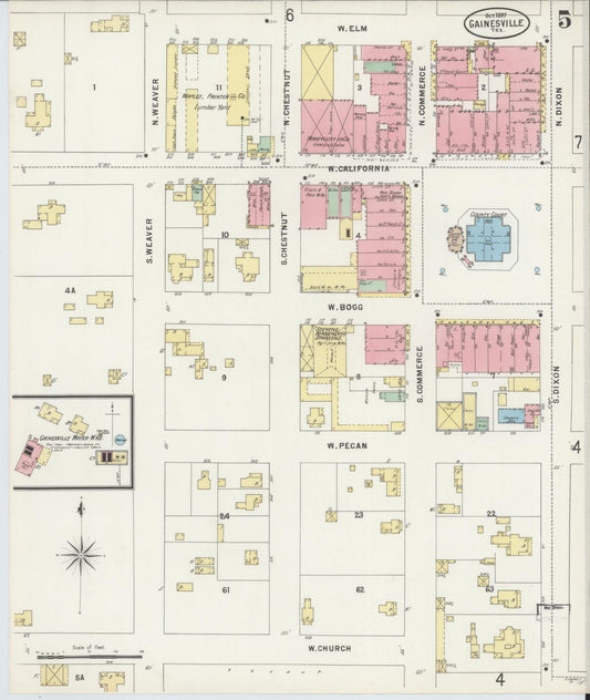 Sanborn Fire Insurance Map from Gainesville, Cooke County, Texas (1897), Sheet #0005 - Historic Sanborn Fire Insurance Map Print, vintage old map wall art, antique decor, genealogy gift, Texas Texas map