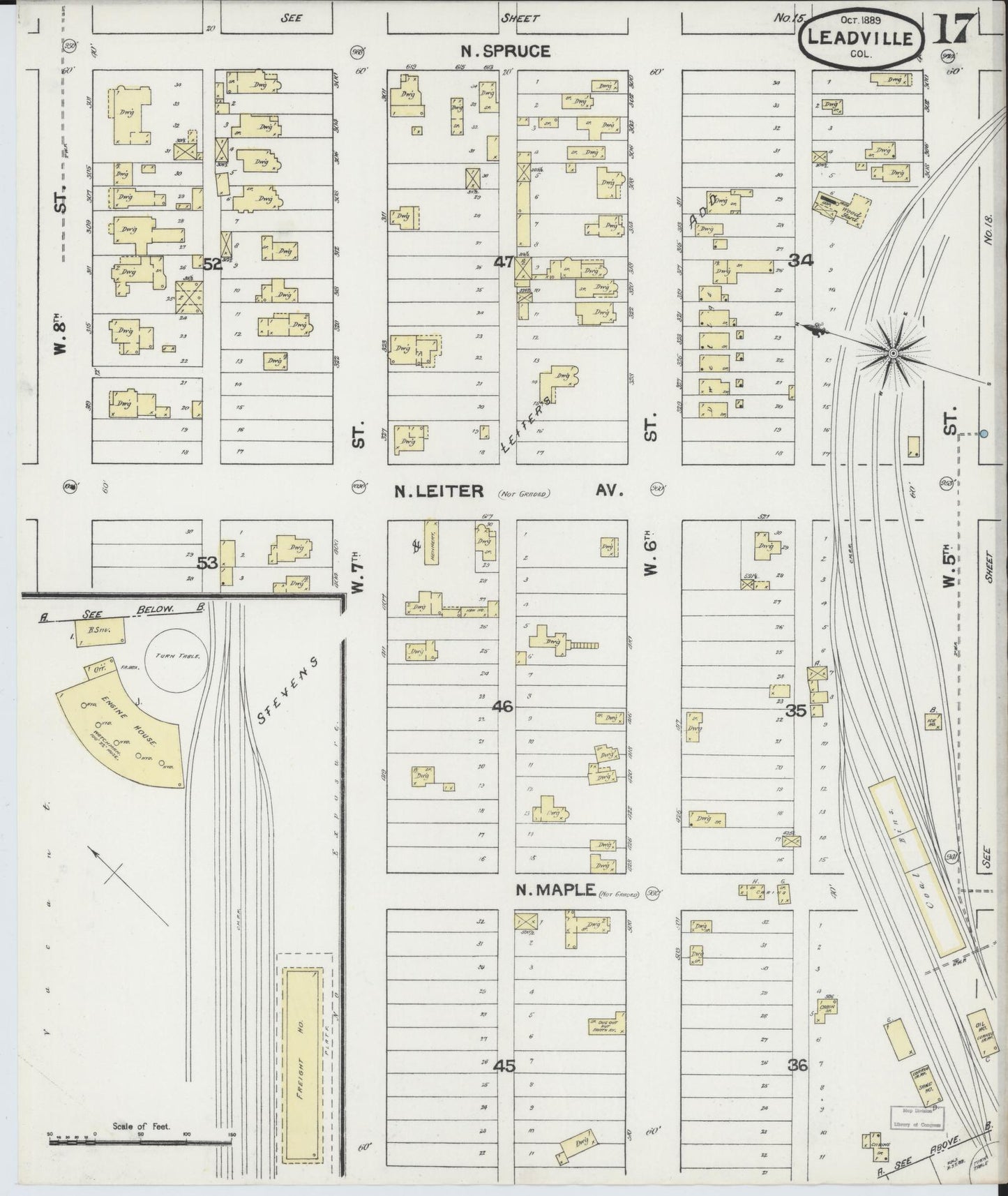 Sanborn Fire Insurance Map from Leadville, Lake County, Colorado (1889), Sheet #0017 - Historic Sanborn Fire Insurance Map Print, vintage old map wall art, antique decor, genealogy gift, Colorado Colorado map