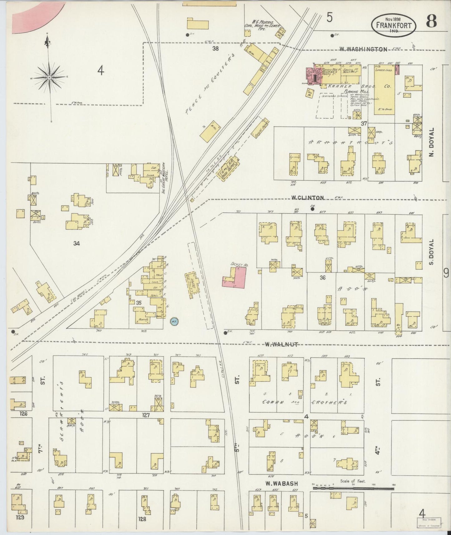 Sanborn Fire Insurance Map from Frankfort, Clinton County, Indiana (1898), Sheet #0008 - Complete Map Set gallery image, historic Sanborn map, vintage wall art, Indiana Indiana