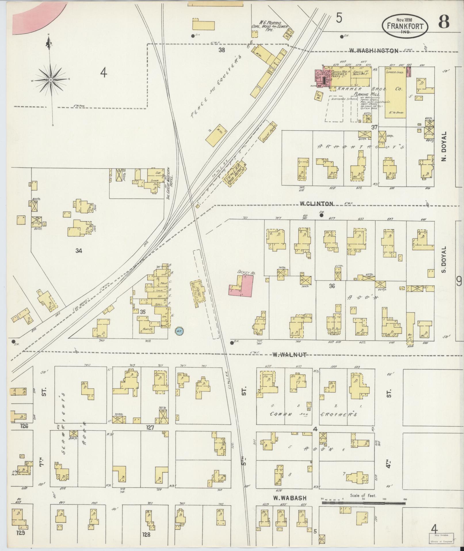Sanborn Fire Insurance Map from Frankfort, Clinton County, Indiana (1898), Sheet #0008 - Complete Map Set gallery image, historic Sanborn map, vintage wall art, Indiana Indiana