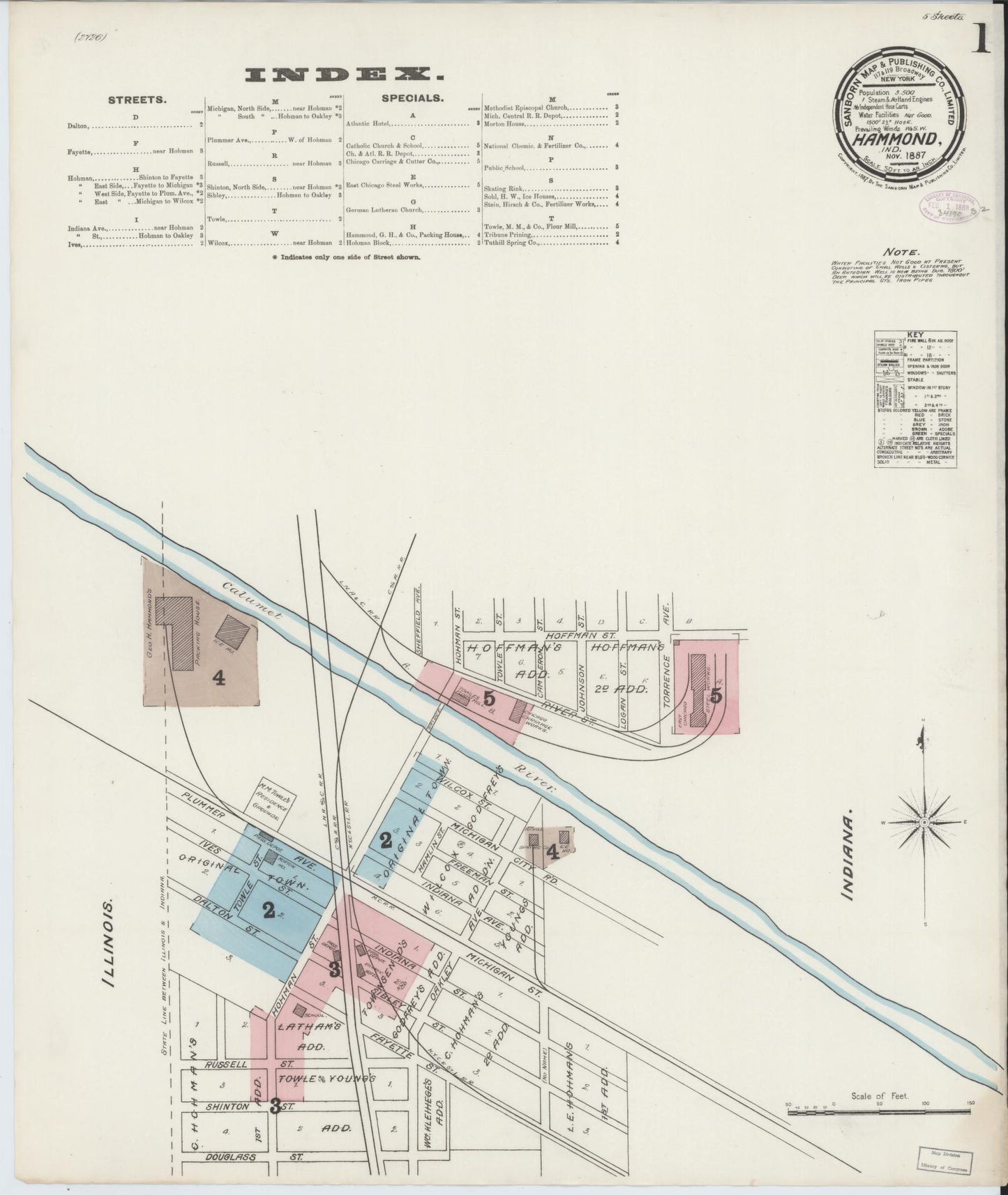 Sanborn Fire Insurance Map from Hammond, Lake County, Indiana (1887), Sheet #0001 - Complete Map Set gallery image, historic Sanborn map, vintage wall art, Indiana Indiana