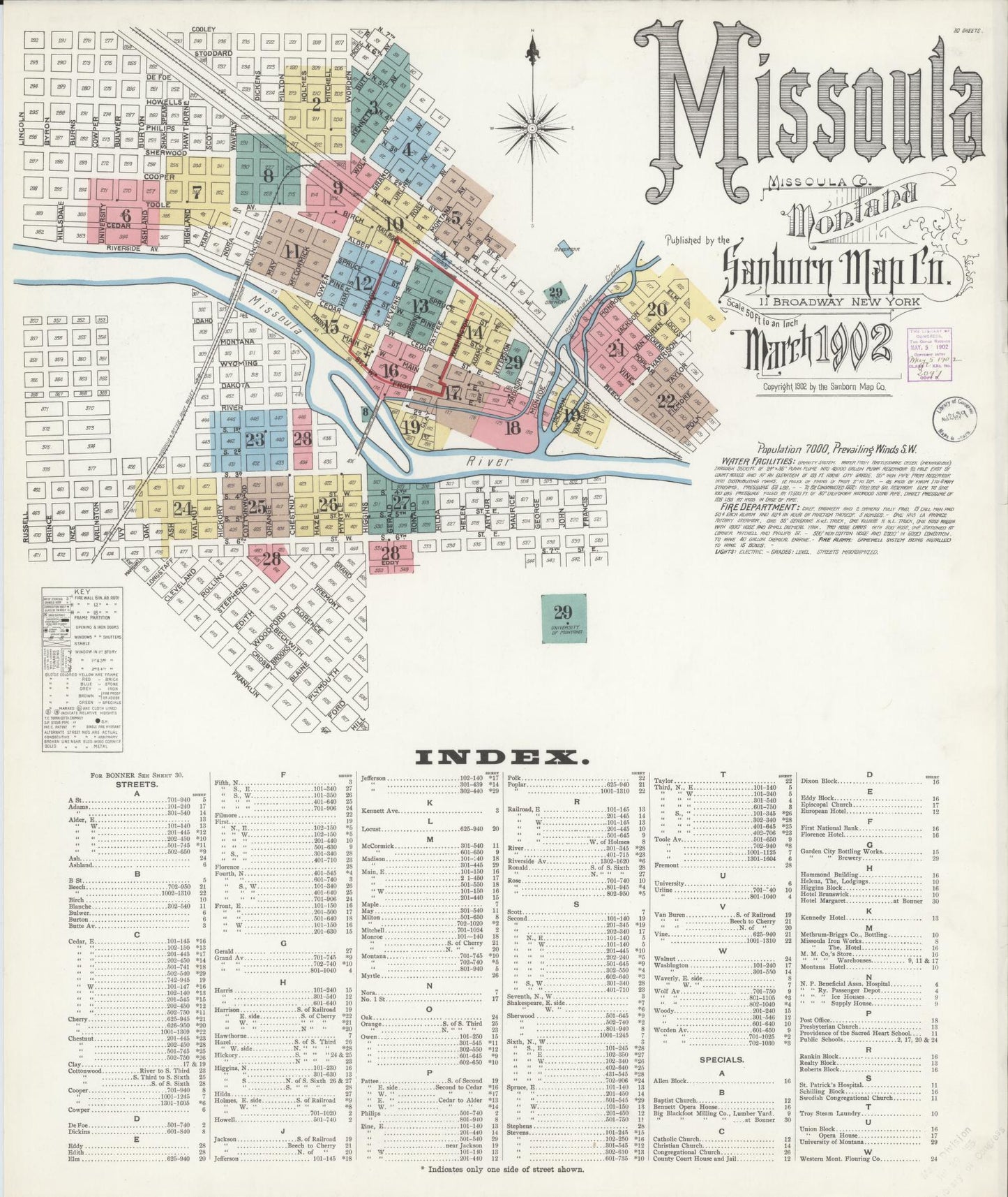 Sanborn Fire Insurance Map from Missoula, Missoula County, Montana (1902), Sheet #0001 - Historic Sanborn Fire Insurance Map Print, vintage old map wall art, antique decor, genealogy gift, Montana Montana map