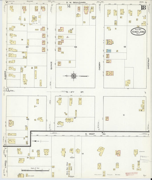 Sanborn Fire Insurance Map from Vineland, Cumberland County, New Jersey (1912), Sheet #0018 - Historic Sanborn Fire Insurance Map Print, vintage old map wall art, antique decor, genealogy gift, New Jersey New Jersey map