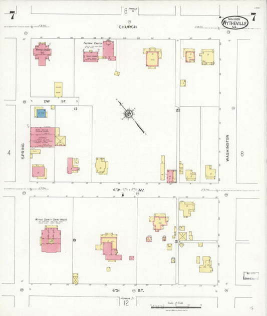Sanborn Fire Insurance Map from Wytheville, Wythe County, Virginia (1926), Sheet #0007 - Historic Sanborn Fire Insurance Map Print, vintage old map wall art, antique decor, genealogy gift, Virginia Virginia map