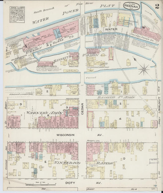 Sanborn Fire Insurance Map from Neenah, Winnebago County, Wisconsin (1884), Sheet #0002 - Historic Sanborn Fire Insurance Map Print, vintage old map wall art, antique decor, genealogy gift, Wisconsin Wisconsin map