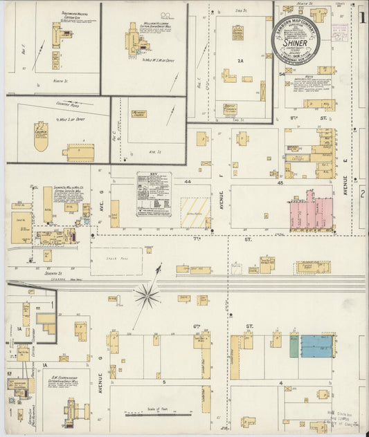 Sanborn Fire Insurance Map from Shiner, Lavaca County, Texas (1906), Sheet #0001 - Historic Sanborn Fire Insurance Map Print, vintage old map wall art, antique decor, genealogy gift, Texas Texas map