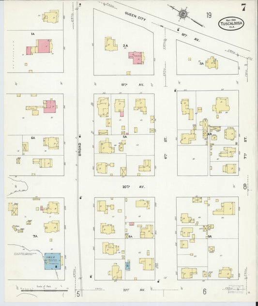 Sanborn Fire Insurance Map from Tuscaloosa, Tuscaloosa County, Alabama (1910), Sheet #0007 - Historic Sanborn Fire Insurance Map Print, vintage old map wall art, antique decor, genealogy gift, Alabama Alabama map