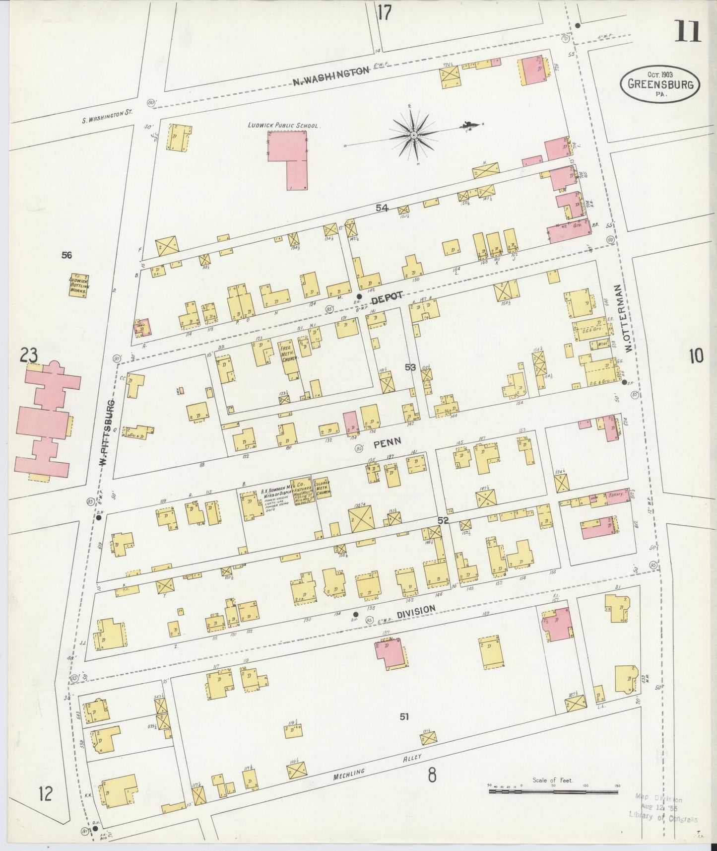 Sanborn Fire Insurance Map from Greensburg, Westmoreland County, Pennsylvania (1903), Sheet #0011 - Historic Sanborn Fire Insurance Map Print, vintage old map wall art, antique decor, genealogy gift, Pennsylvania Pennsylvania map