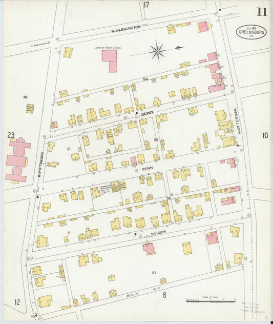 Sanborn Fire Insurance Map from Greensburg, Westmoreland County, Pennsylvania (1903), Sheet #0011 - Historic Sanborn Fire Insurance Map Print, vintage old map wall art, antique decor, genealogy gift, Pennsylvania Pennsylvania map