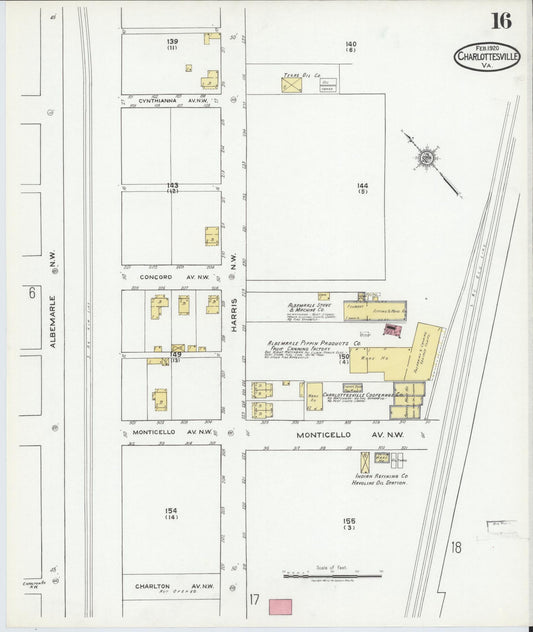Sanborn Fire Insurance Map from Charlottesville, Independent Cities, Virginia (1920), Sheet #0016 - Historic Sanborn Fire Insurance Map Print, vintage old map wall art, antique decor, genealogy gift, Virginia Virginia map